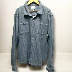 Men’s Mutual Weave Blue & White Herringbone Pattern Button-down Knit Shirt‎